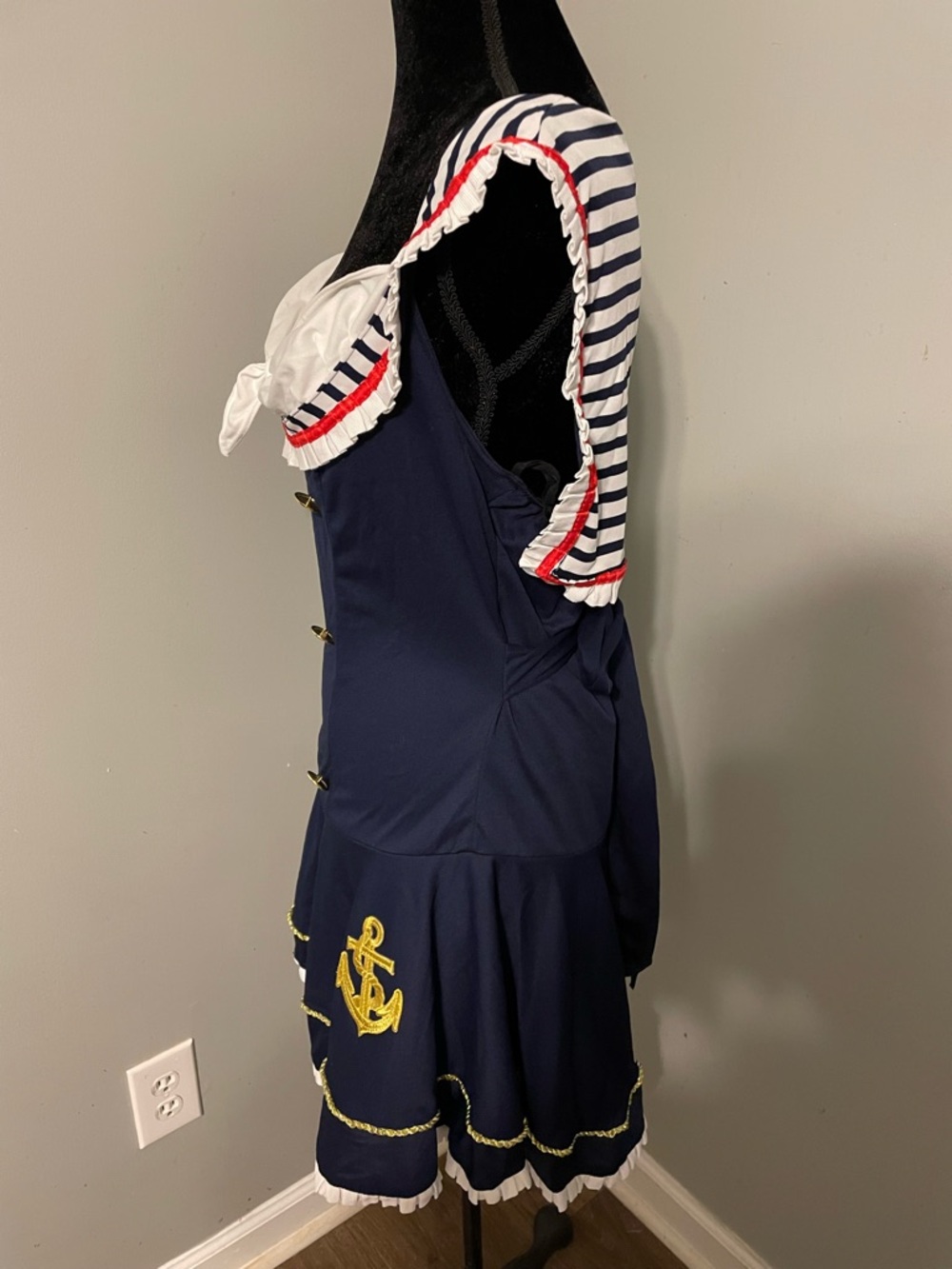 Spirit Halloween Navy Blue and White Nautical Sailor Costume with Gold Anchor - Picture 5 of 7